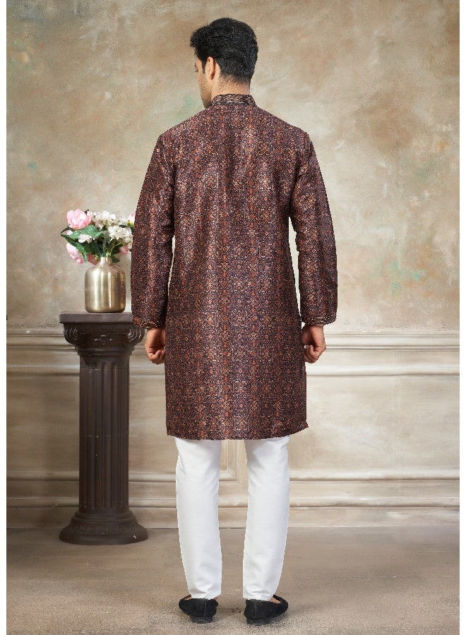 OUTLUK Maroon Premium Silk Kurta for Men - Image 2